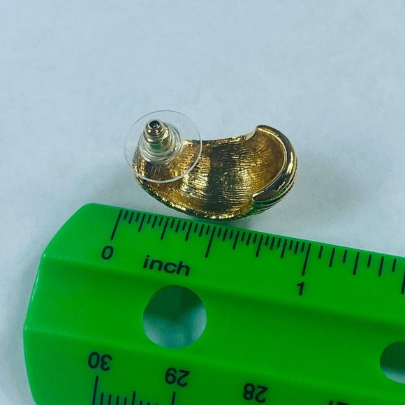 Half Hoop Vintage Pierced Post Earrings Womens Gold Tone Ridged Ribbed Textured - Picture 5 of 16